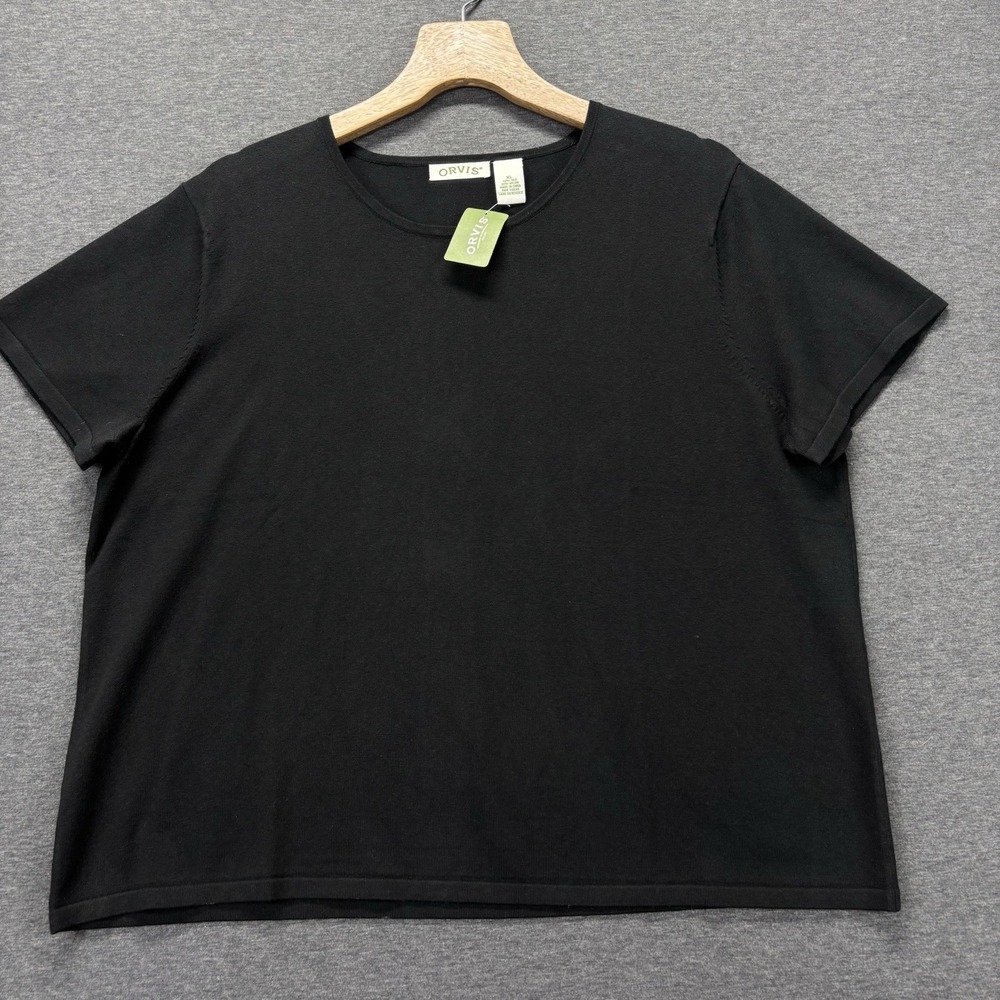 Orvis Top‎ Womens XL Silk Nylon Black Short Sleeves Pullover Stretch Luxury NEW